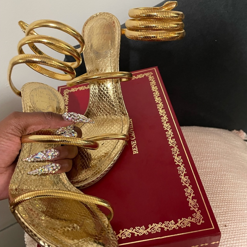 Rene Caovilla Gold Heels